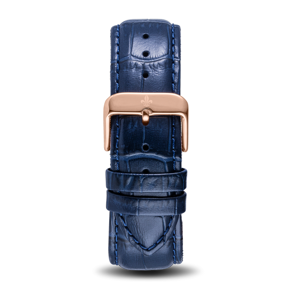 Blue Croc Pattern Leather Strap With Rose Gold Buckle
