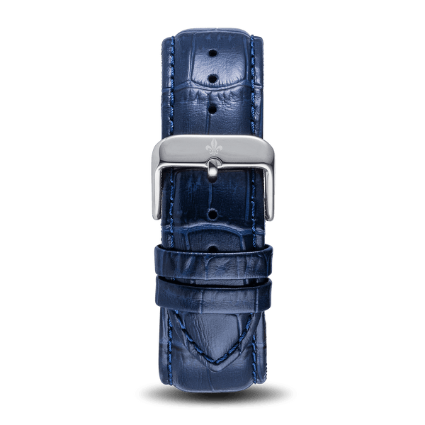 Blue Croc Pattern Leather Strap With Silver Buckle